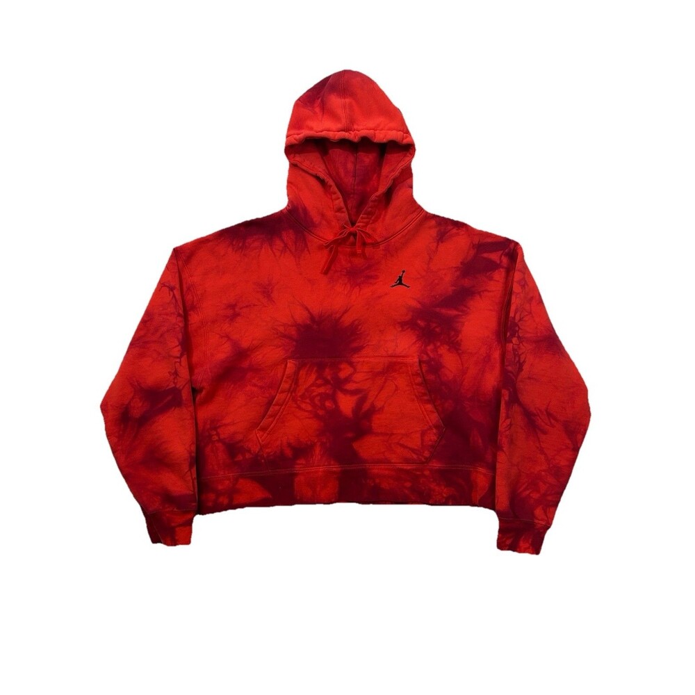 Nike Jordan Womens Small Heritage Tie Dye Fleece Hoodie Crimson Red DM5238-635